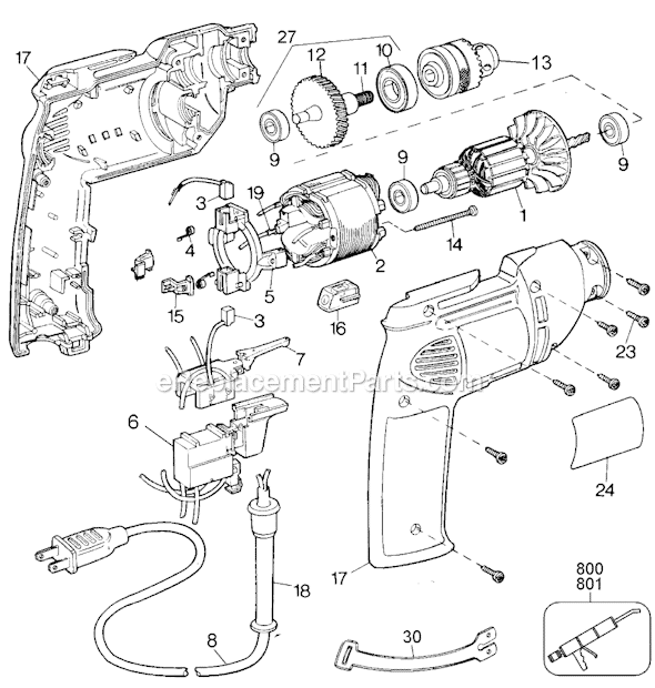 Page A Diagram and Parts List for 1166 Type 1 Black and Decker Electric Drill